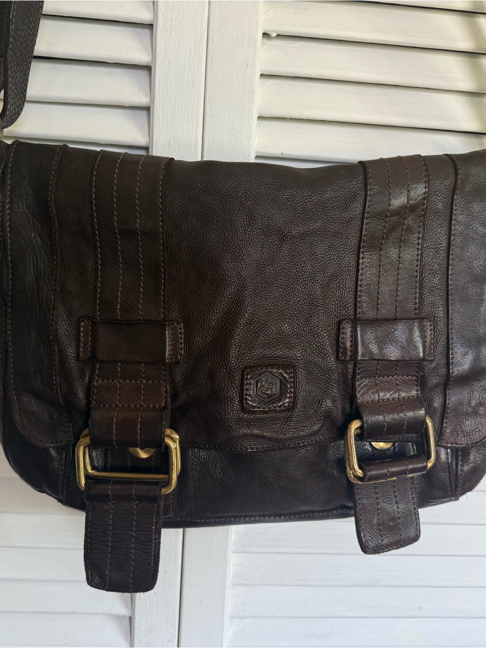 🇮🇹 Unisex  Brown Leather Messenger or large purse Bag with Brass Buckle